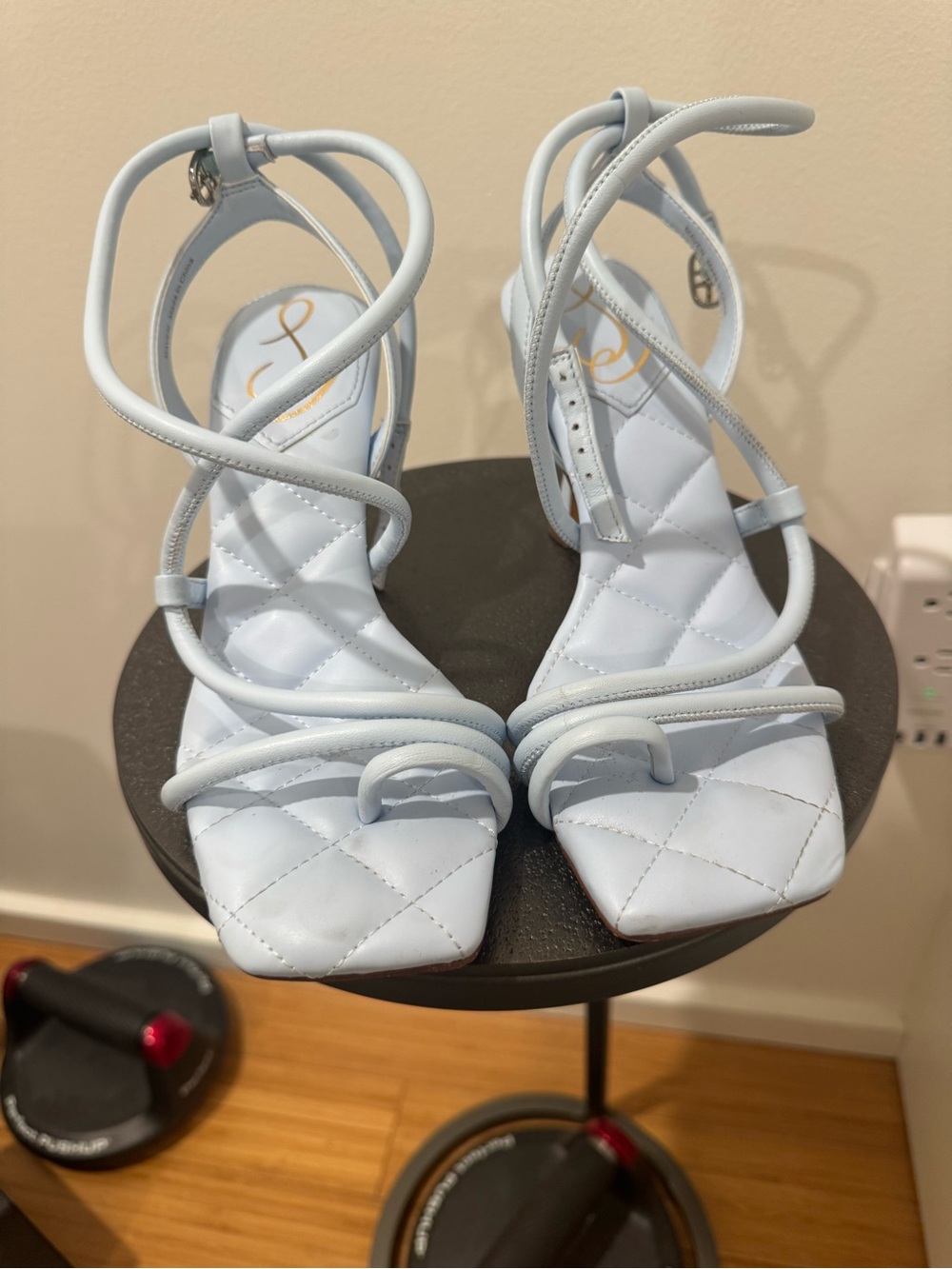 Sam Edelman Strappy Square-Toe leather Heels in Light Blue